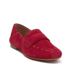 New Born Ballo Suede Studded Loafer in Red. 7.5